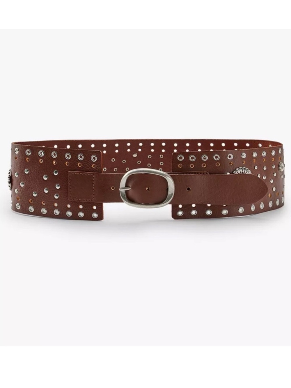 Zara leather wide belt with metal flower & studs - Picture 3 of 13